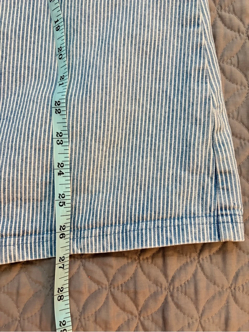 Max Studio Blue-Striped Denim Overall Dress with Front Pocket | Girl’s Size 8